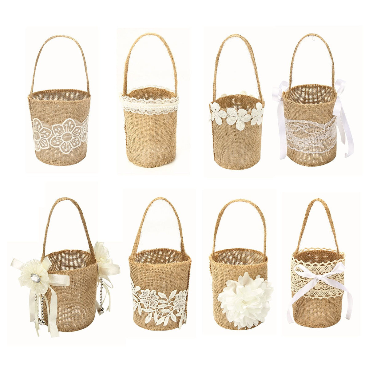 Burlap Flower Basket European Retro Flower Girl Basket Handmade Wedding Candy Basket