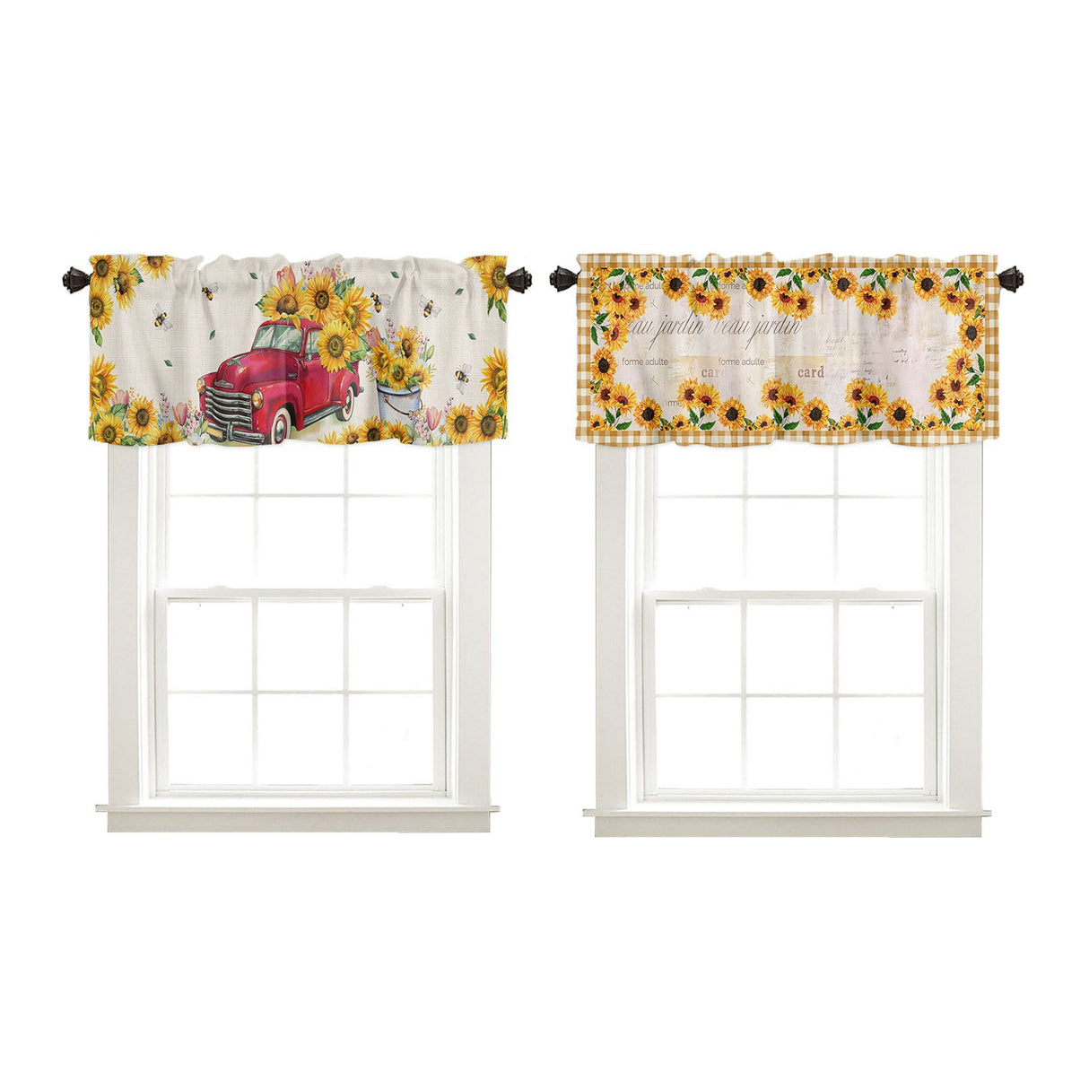 Sunflower Patterned Short Curtains Window Valance