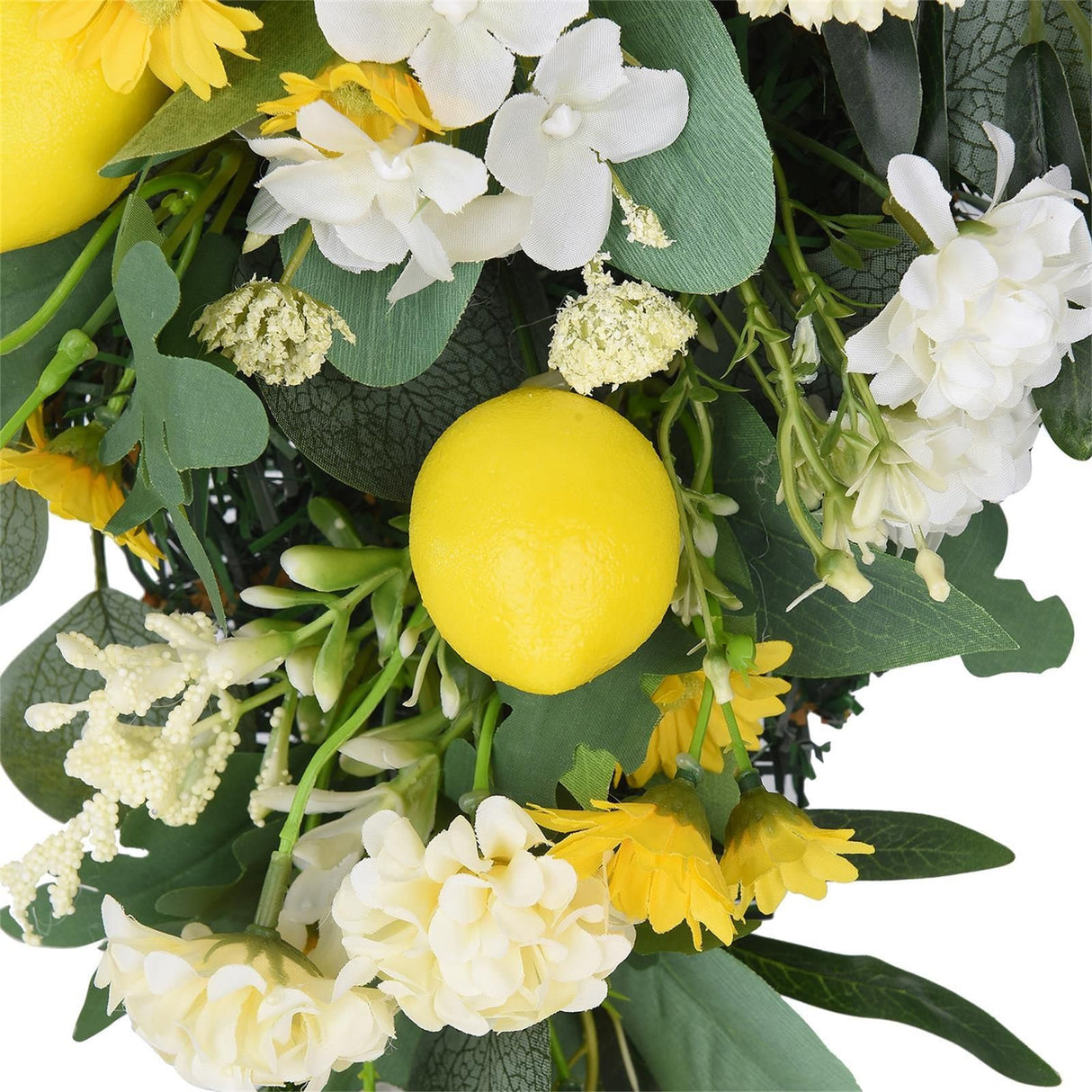 Spring Lemon Wreath Artificial Lemon Teardrop Wreath with Peony Flowers Green Leaves Decorative Fruit Wreath