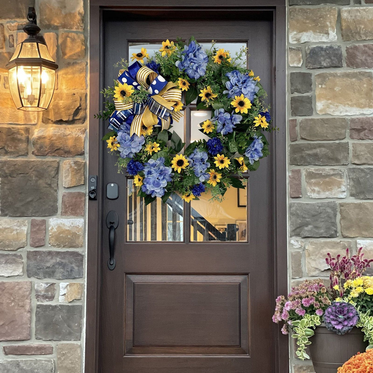 Blue and Yellow Wreaths Flower Garland Front Door