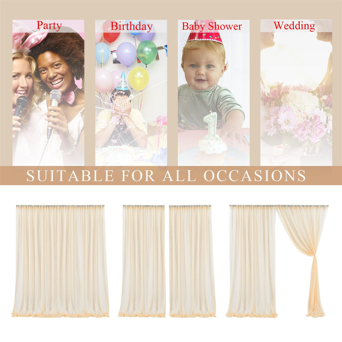 Backdrop Curtain Champagne 1.5x2.15m Yarn Durable Backdrop Drape for Wedding Party