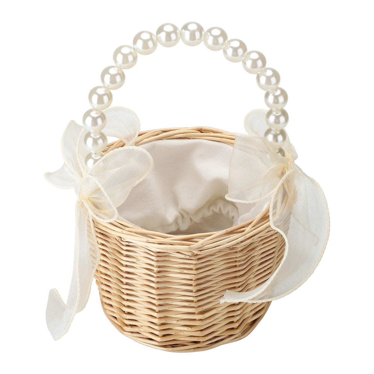 2pcs Pearl Carrying Basket Brown Rattan Small Pearl Handle Flower Basket for Wedding Gift Packaging