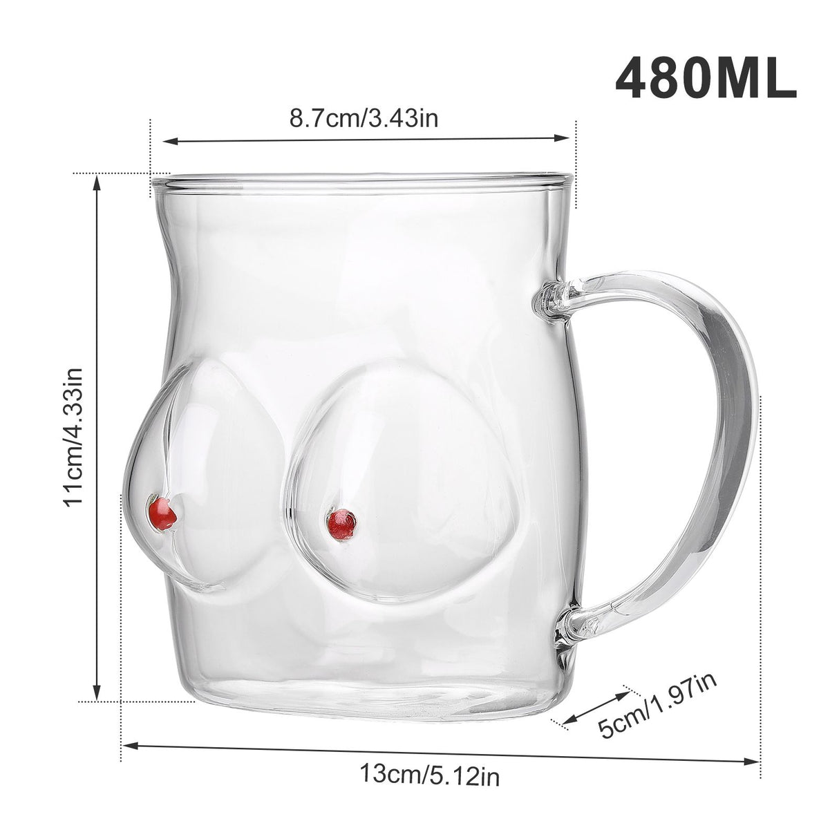 Glass Coffee Mug 480ml Large Capacity Glass Household Milk Juice Breakfast Cup with Handle