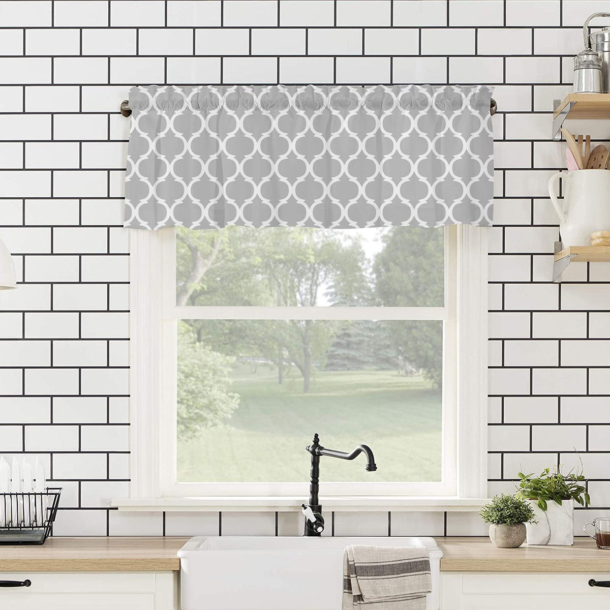 Window Top Curtain Fashion Printing Light Blocking Valance Short Curtain for Home Use 137x45cm
