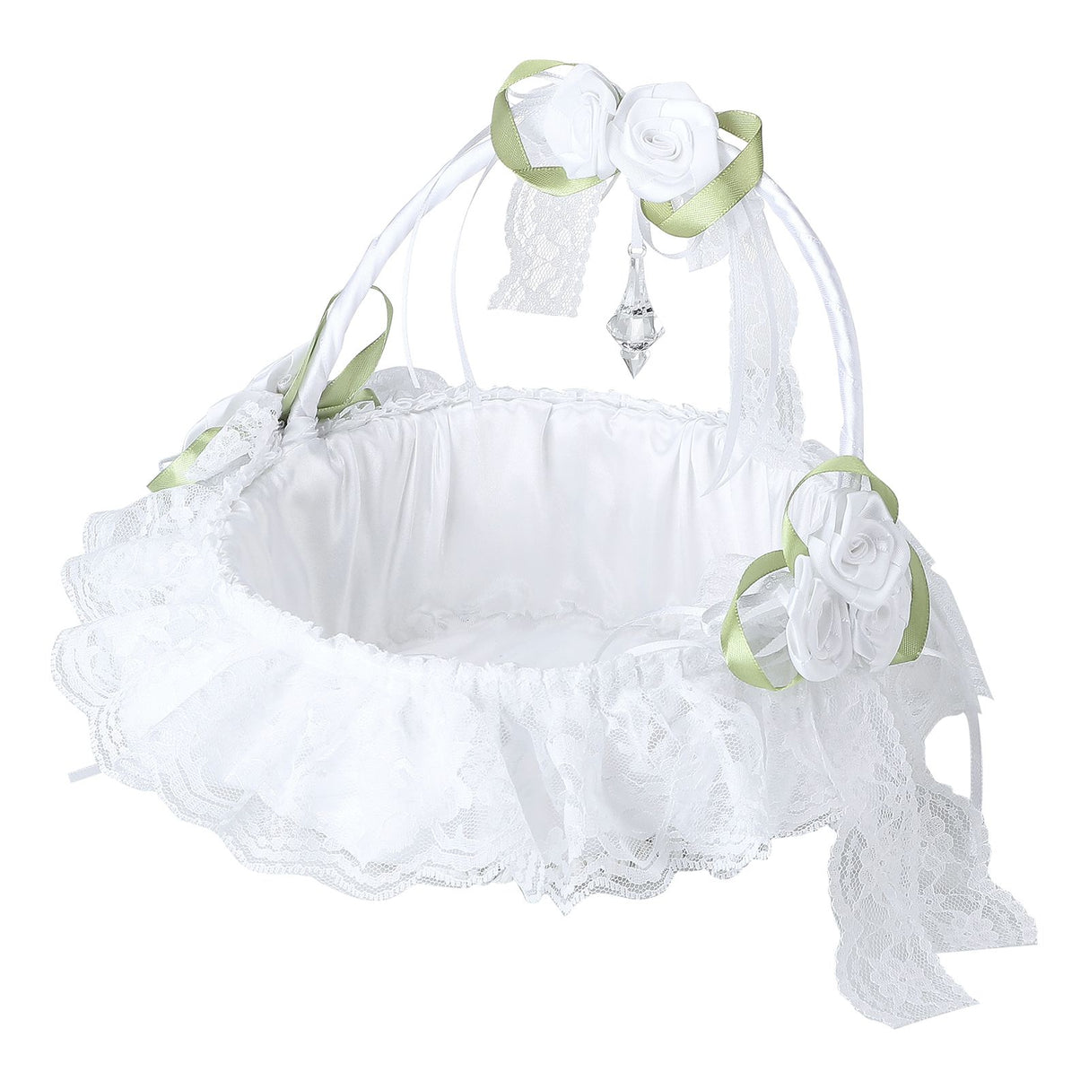 Wedding White Flower Basket Silk Ribbon Decor Elegant Romantic Flower Basket for Wedding Photography