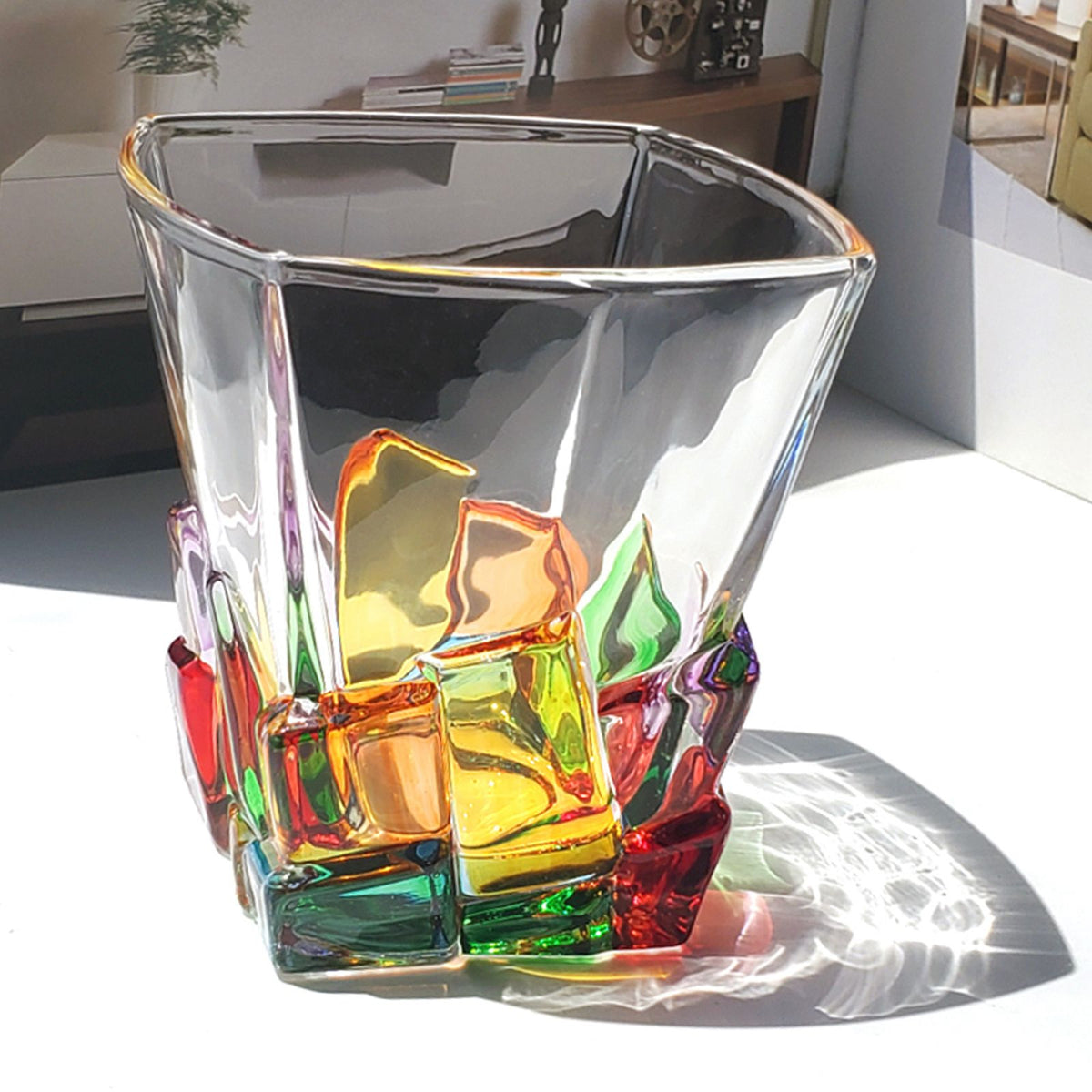 2PCS Whiskey Glass Multicolor 320ml Short Drinking Glass for Home