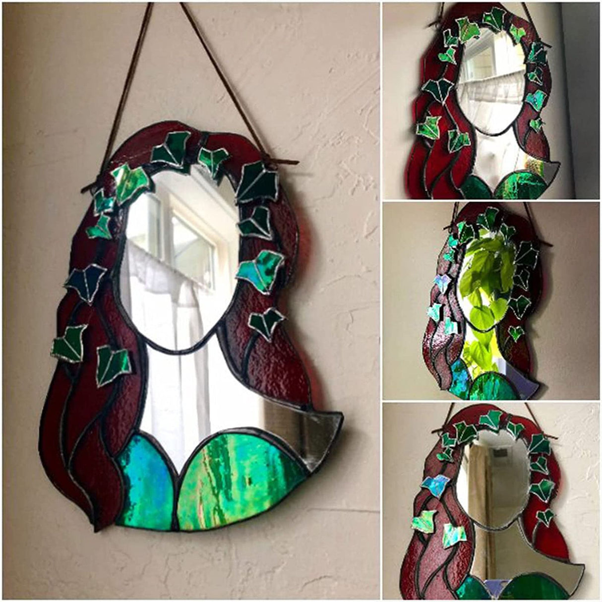 Glass Poison Ivy Mirror Glass Decorative Mirror for Entryway Bedroom Bathroom