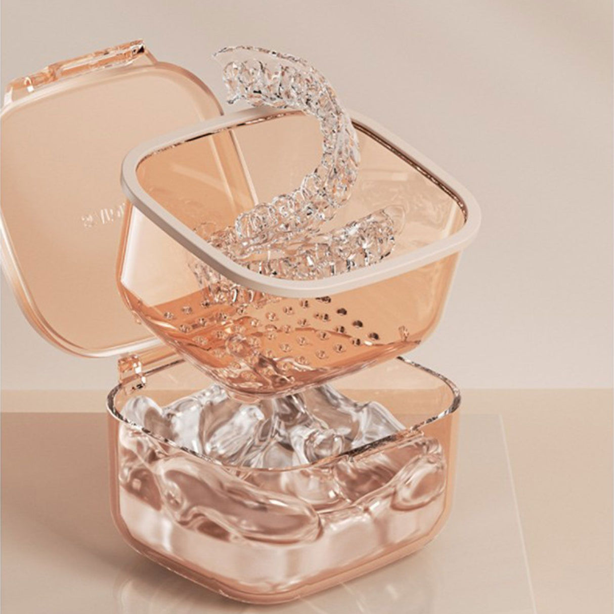 Three Layer Braces Case Denture Retainer Orthodontic Organizer Drainage Layered Portable Denture Bath Cup