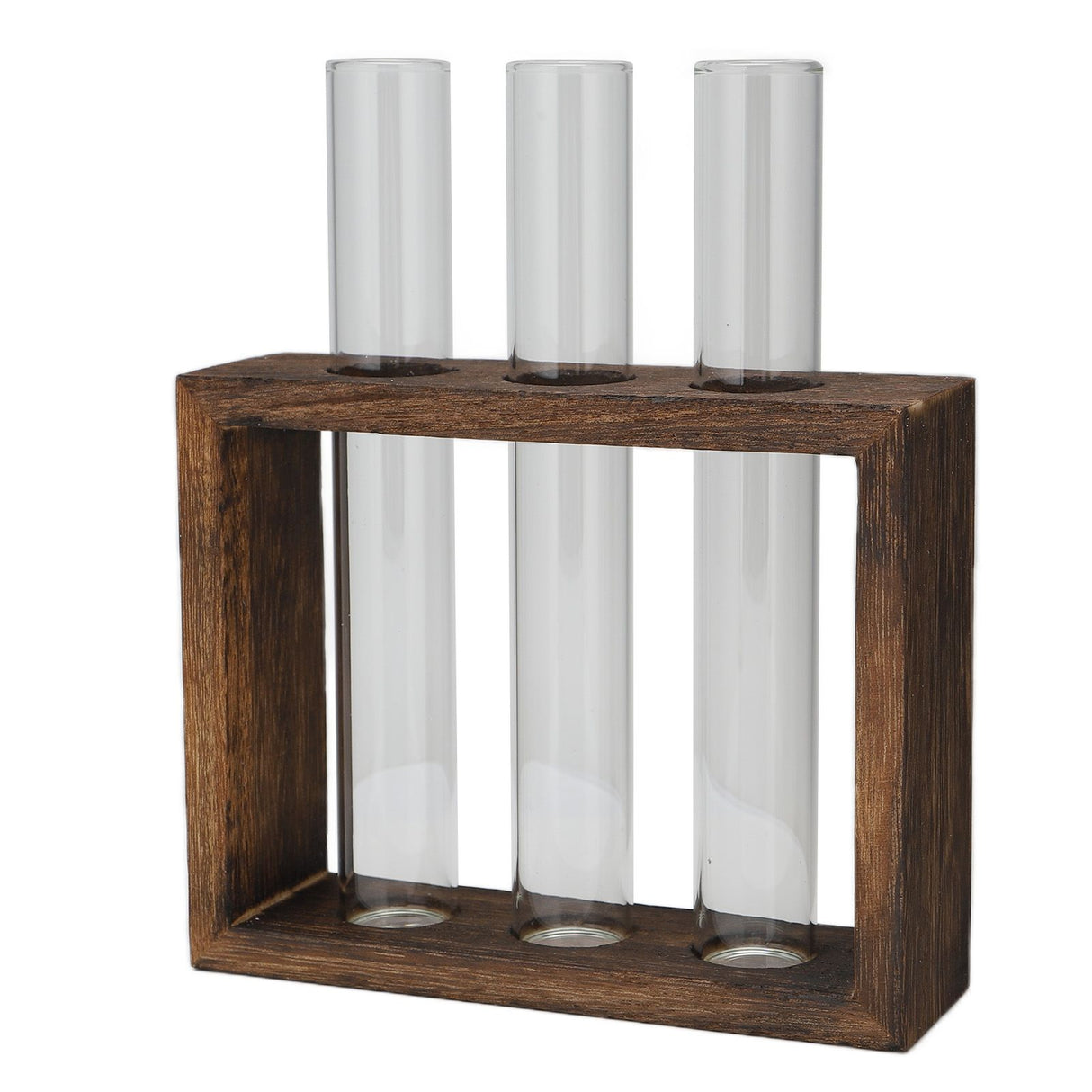 Tabletop Glass Tube Vase High Borosilicate Glass Pine Wood Frame Retro Tube Plant Vase for Hydroponic Plants Home Decoration3 Bottles