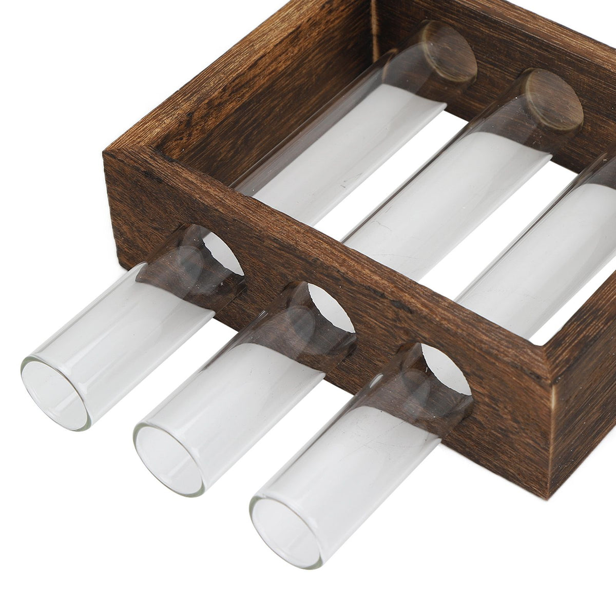 Tabletop Glass Tube Vase High Borosilicate Glass Pine Wood Frame Retro Tube Plant Vase for Hydroponic Plants Home Decoration3 Bottles