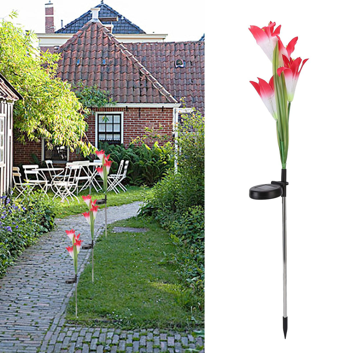 Solar Powered Flower Lights Waterproof Outdoor Solar Garden Stake Lights for Garden Patio Backyard(Pink White )