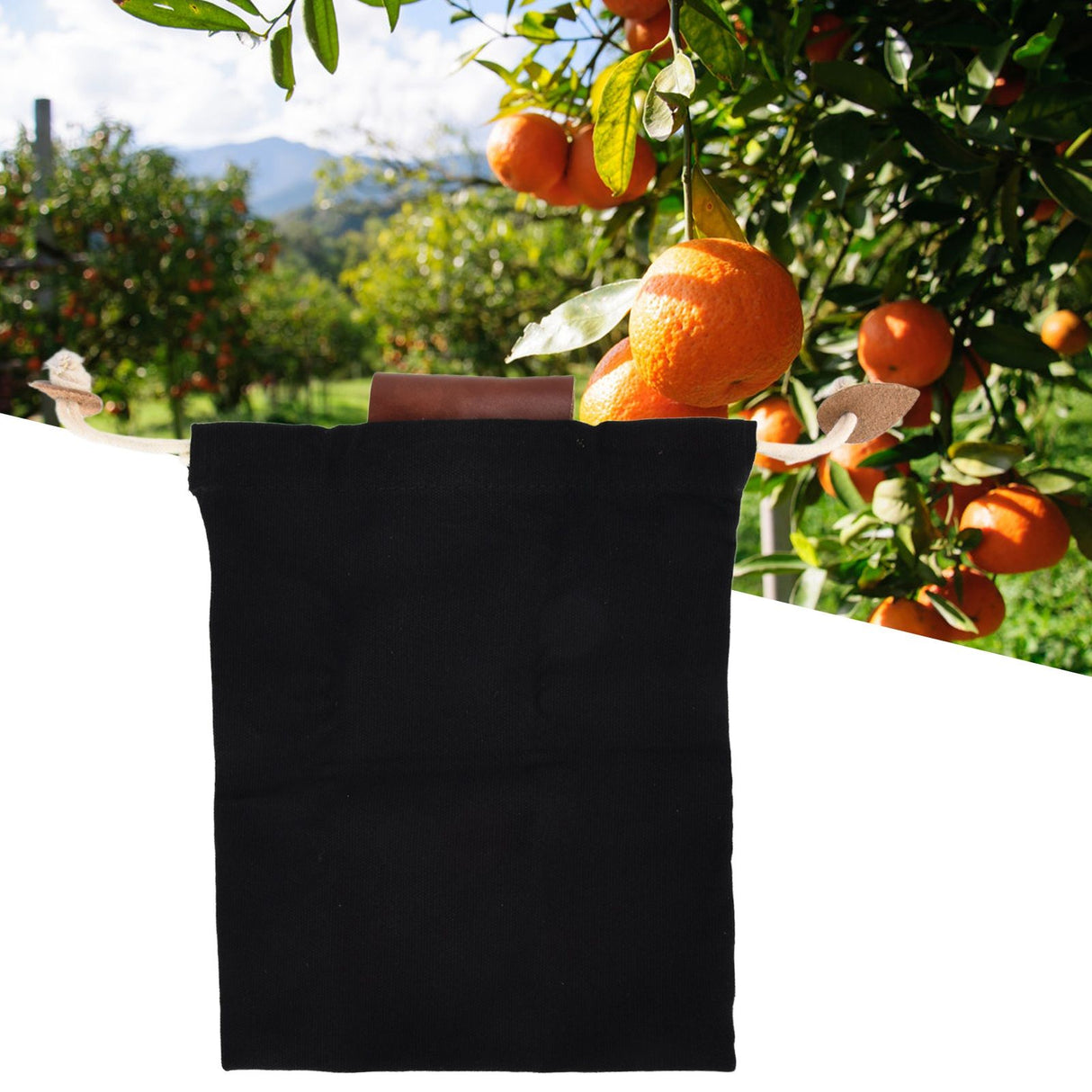 Leather Canvas Foraging Pouch Belt Fruit Picking Bag for Camping Fruit CollectingBlack