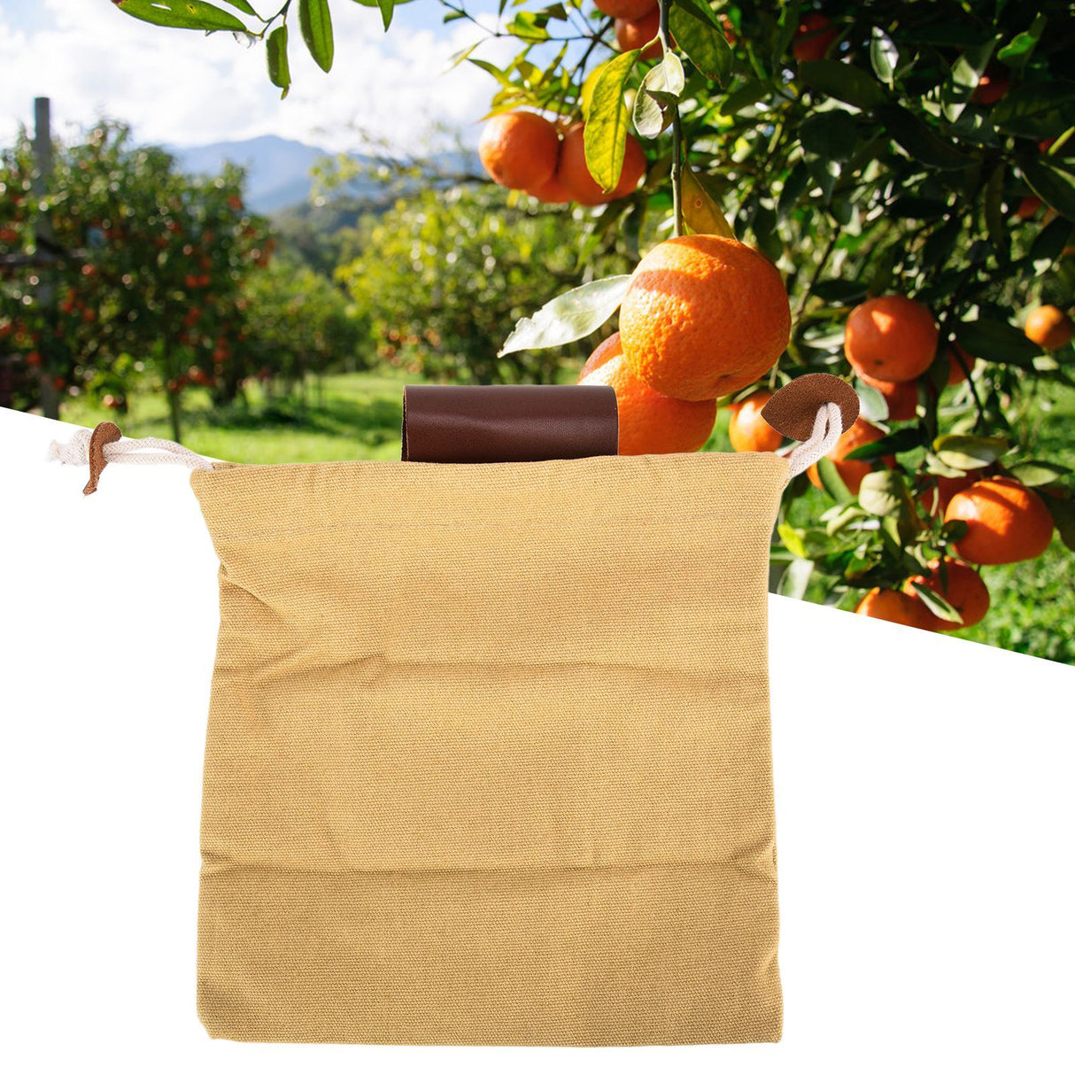 Leather Canvas Foraging Pouch Belt Fruit Picking Bag for Camping Fruit CollectingKhaki