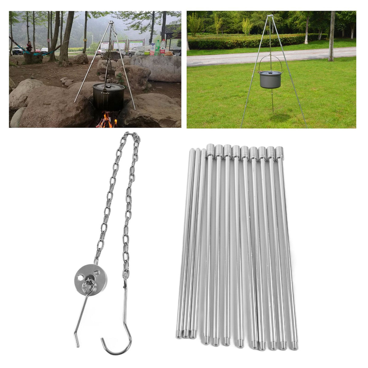 4 Section Campfire Tripod Portable Aluminum Alloy Hanging Pot Tripod for Outdoor