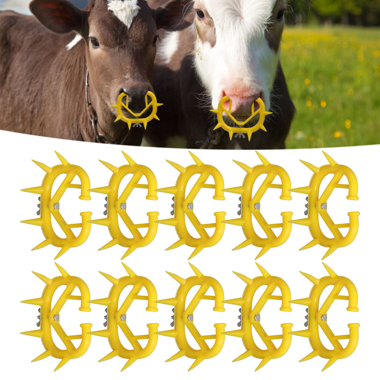 10pcs Cow Nose Thorn Thick Plastic Prevent Milk Sucking Calf Weaner for Farm LivestockYellow