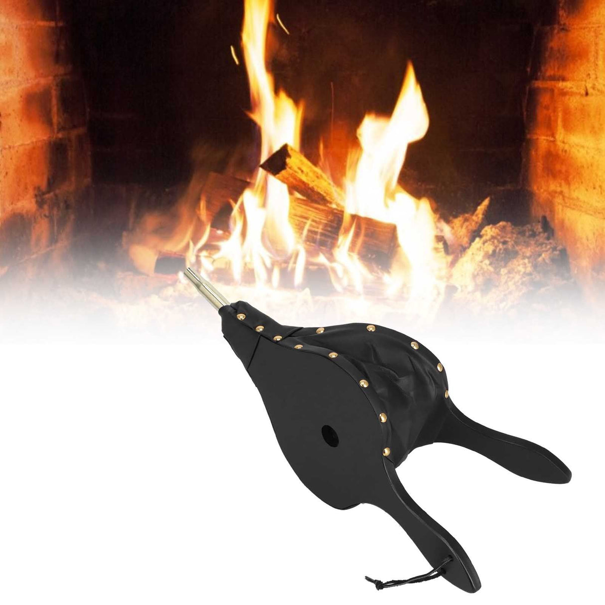 Fireplace Bellows 18.7x7.7in Antique Wood Air Blower with Hanging Strap for Outdoor Camping BBQ Grill