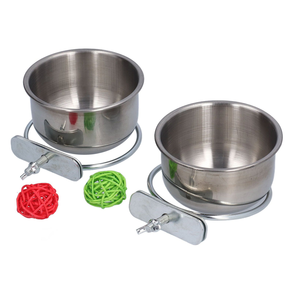 Stainless Steel Parrot Feeding Bowl with Rattan Ball for Hamster Small Animals