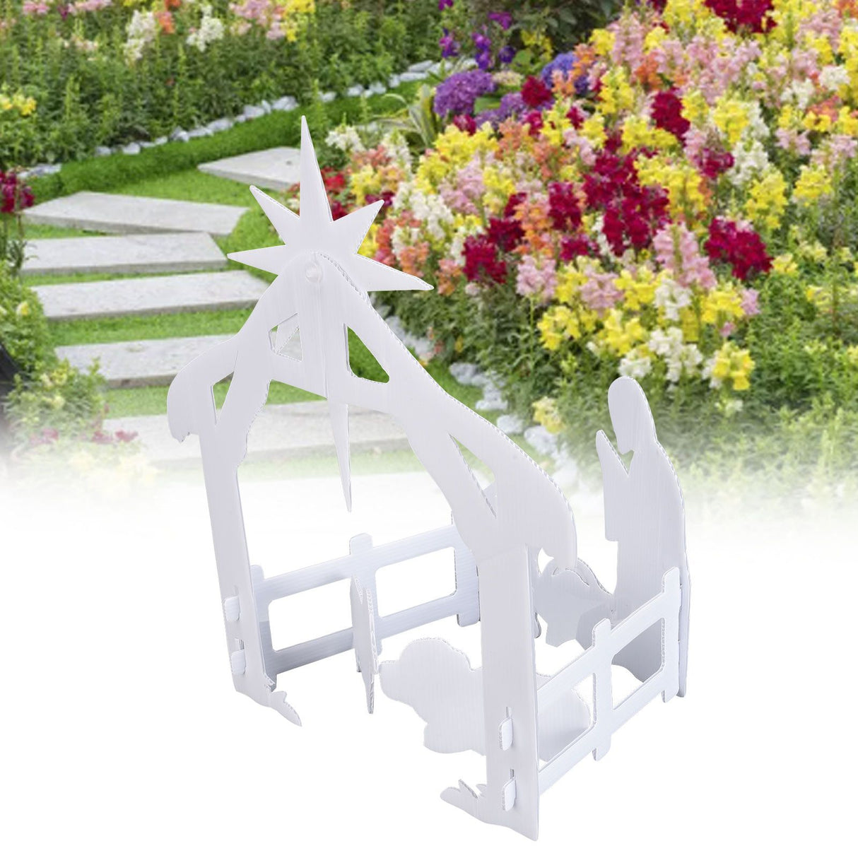 44x27x5cm Christmas Jesus Scene White PP Hollow Board Outdoor Nativity Scene for Lawn Garden Courtyard