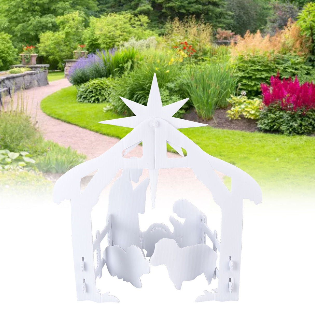 44x27x5cm Christmas Jesus Scene White PP Hollow Board Outdoor Nativity Scene for Lawn Garden Courtyard