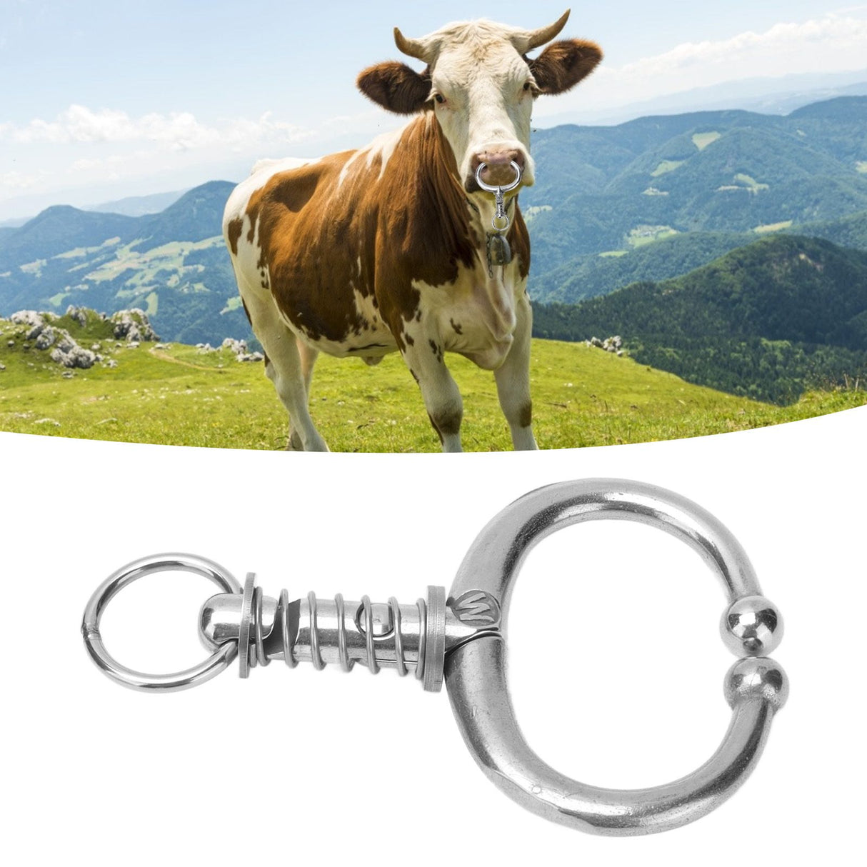 Cattle Nose Ring Stainless Steel Cattle Nose Clamp Bull Cow W Spring Nose Ring for FarmM