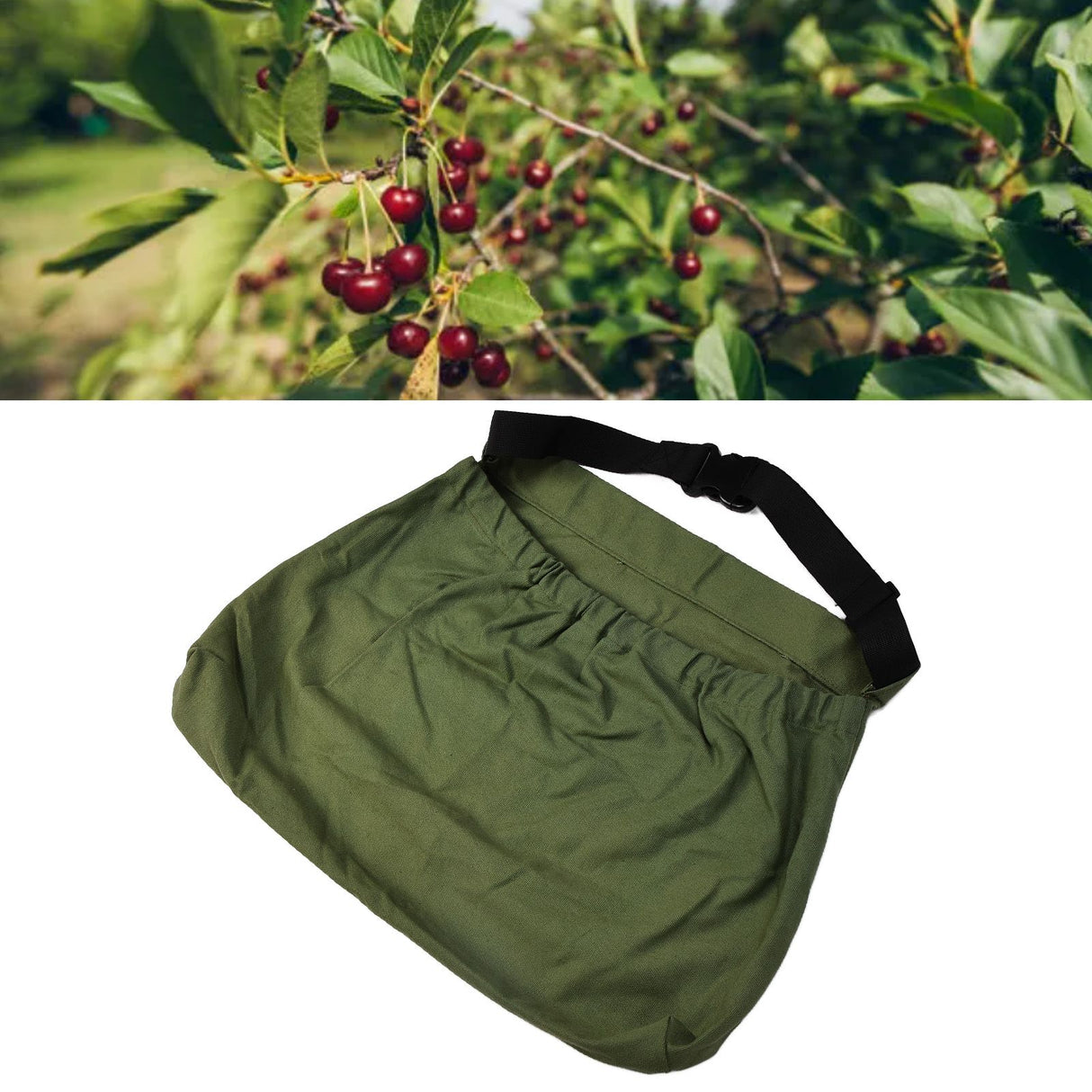 Orchard Picking Bag Waist Hanging Adjustable Oxford Cloth Harvesting Apron for Outdoor GardenMilitary Green