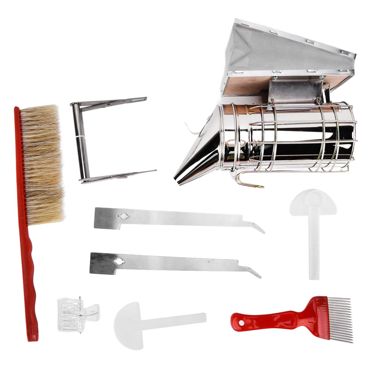 Beekeeping Tool Kit Comb Frame Clip Red Needle Knife Water Feeder Bee Brush Scraper Bee Smoker Queen Bee Catcher