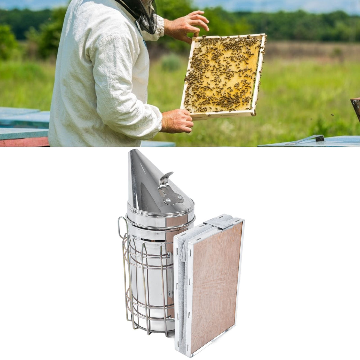 8Pcs/Set Beekeeping Kit Bee Brush Scraper Frame Clip Wire Embedder Beehive Smoker Queen Bee Cage Uncapping Tool
