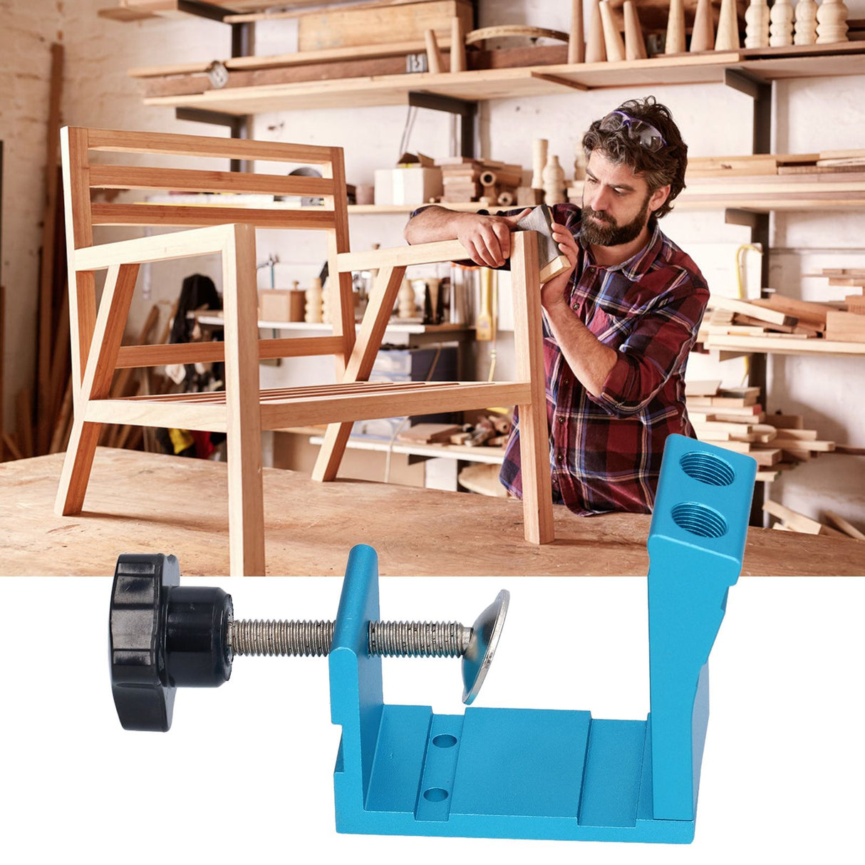 15° Oblique Hole Locator Positioner Set Aluminum Alloy Pocket Hole Jig Kit Woodworking Accessory Blue