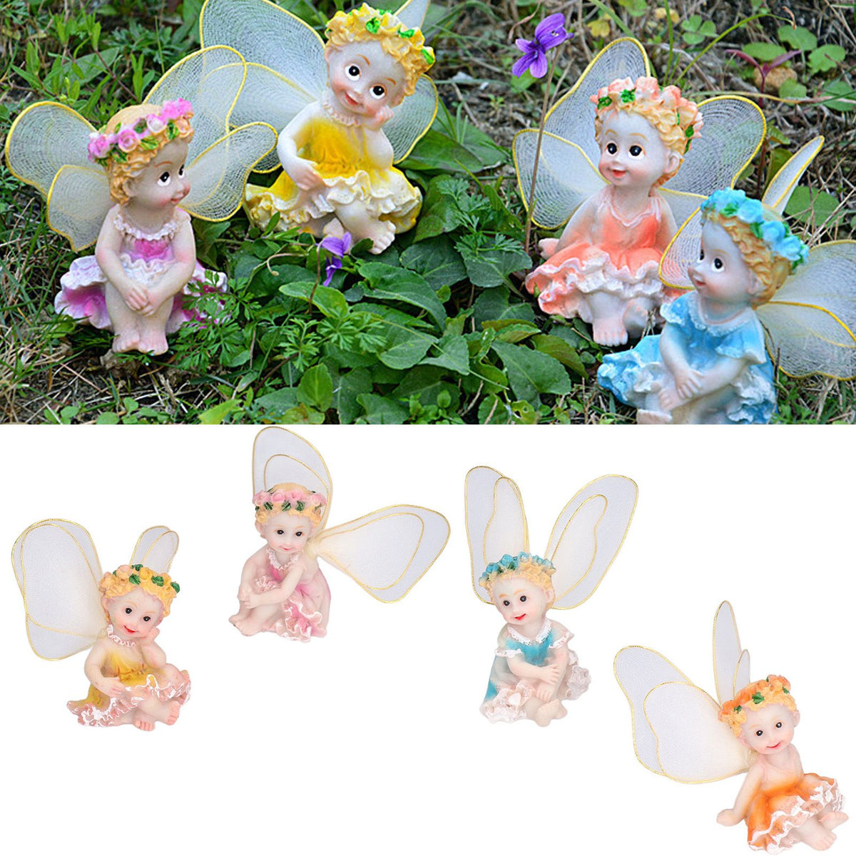 4Pcs Flower Fairies Figurines Garden Home Ornament Fairy Figures Resin Craft Bonsai Decoration