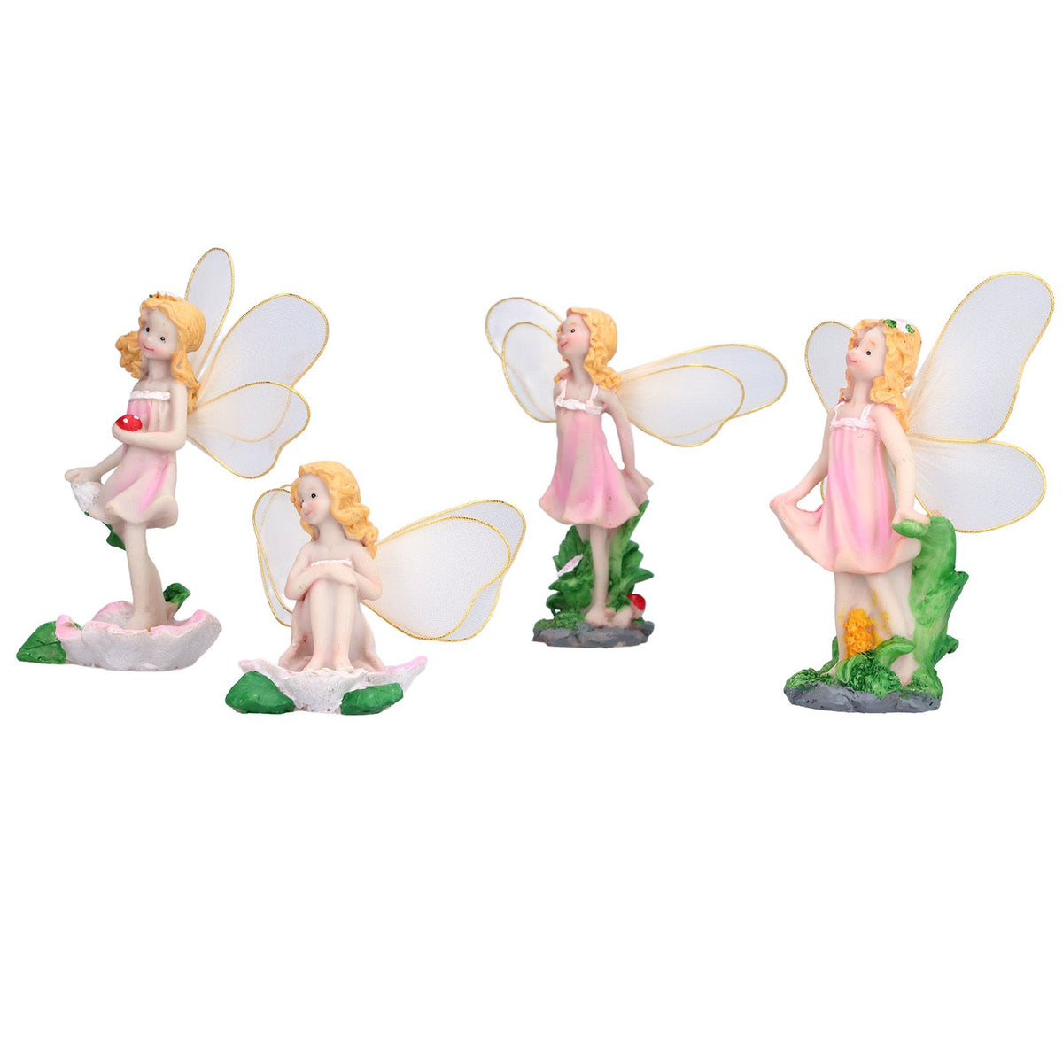 4Pcs Flower Fairies Figurines Statue Garden Home Ornament Resin Model Miniature Landscape Decor