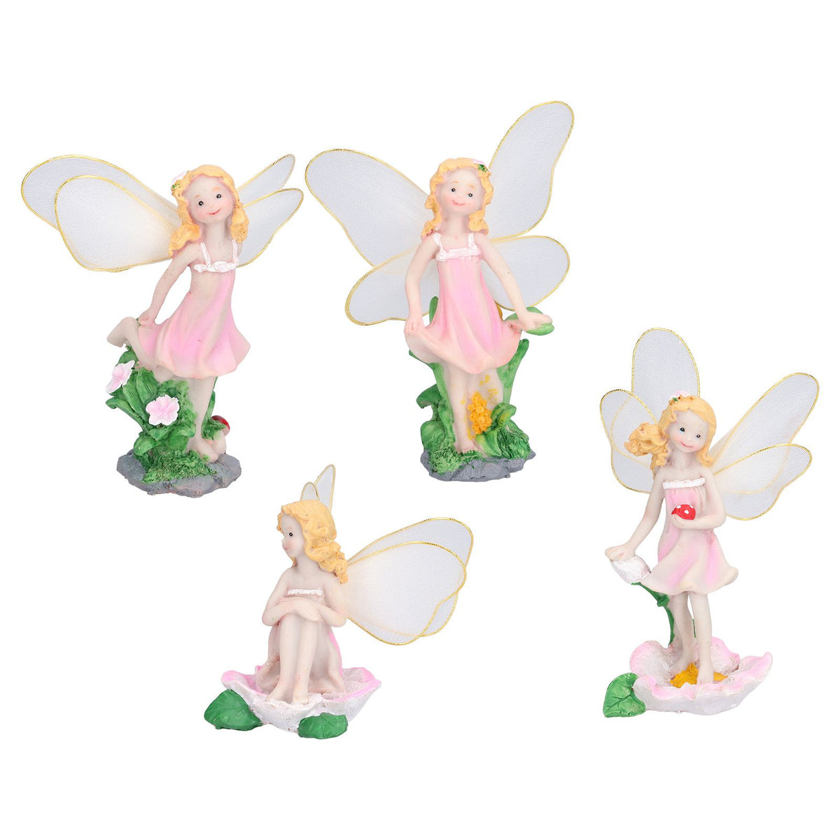 4Pcs Flower Fairies Figurines Statue Garden Home Ornament Resin Model Miniature Landscape Decor