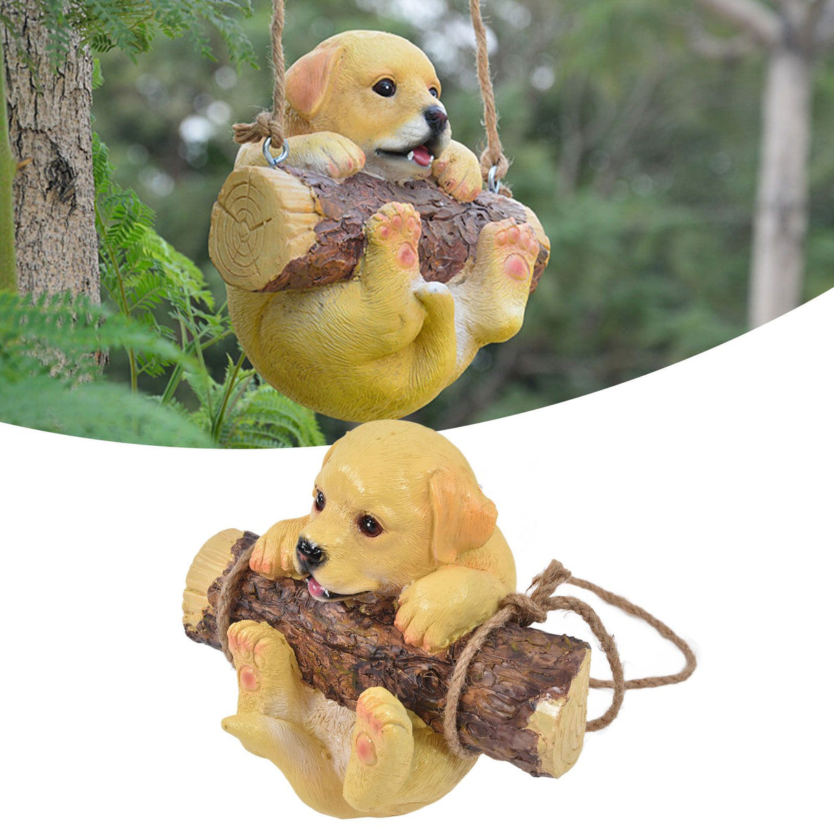 Resin Swinging Puppy Dog Statue Simulation Animal Model Figurine Sculpture Crafts Outdoor Garden Decoration