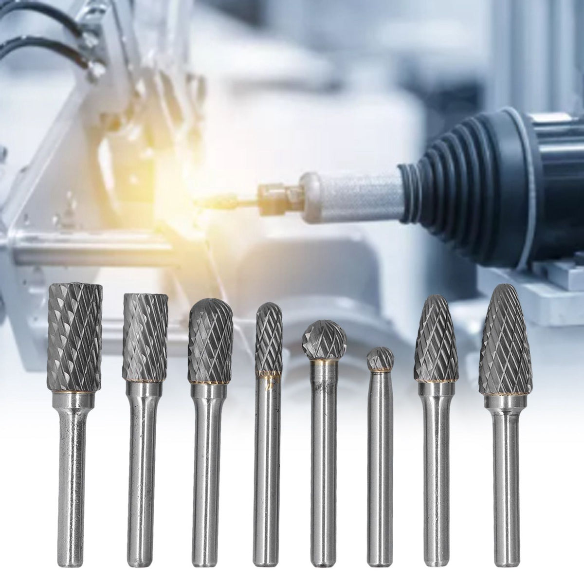 8pcs Tungsten Carbide Burr Bits Dia 6mm Rotary File Set for Wood Carving Metal Working