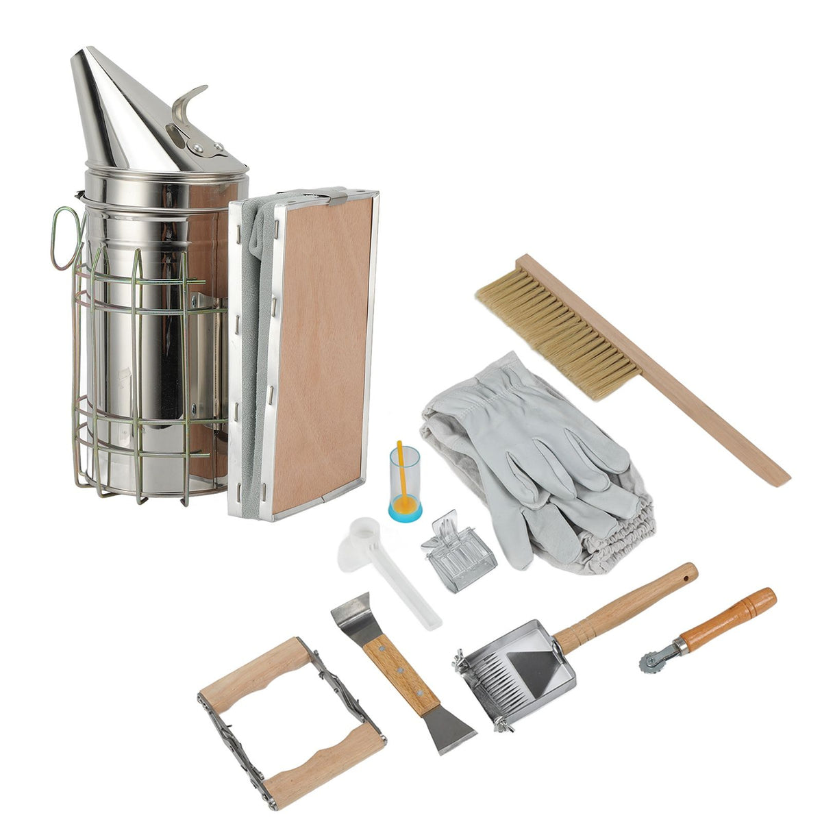 10Pcs/Set Beekeeping Kit Frame Grip Bee Brush Beehive Smoker Queen Bee Clip Wire Embedder Scraper Tools