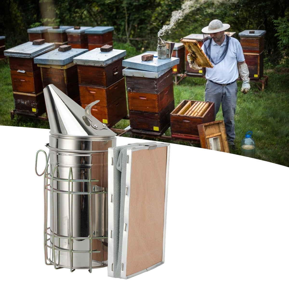 10Pcs/Set Beekeeping Kit Frame Grip Bee Brush Beehive Smoker Queen Bee Clip Wire Embedder Scraper Tools