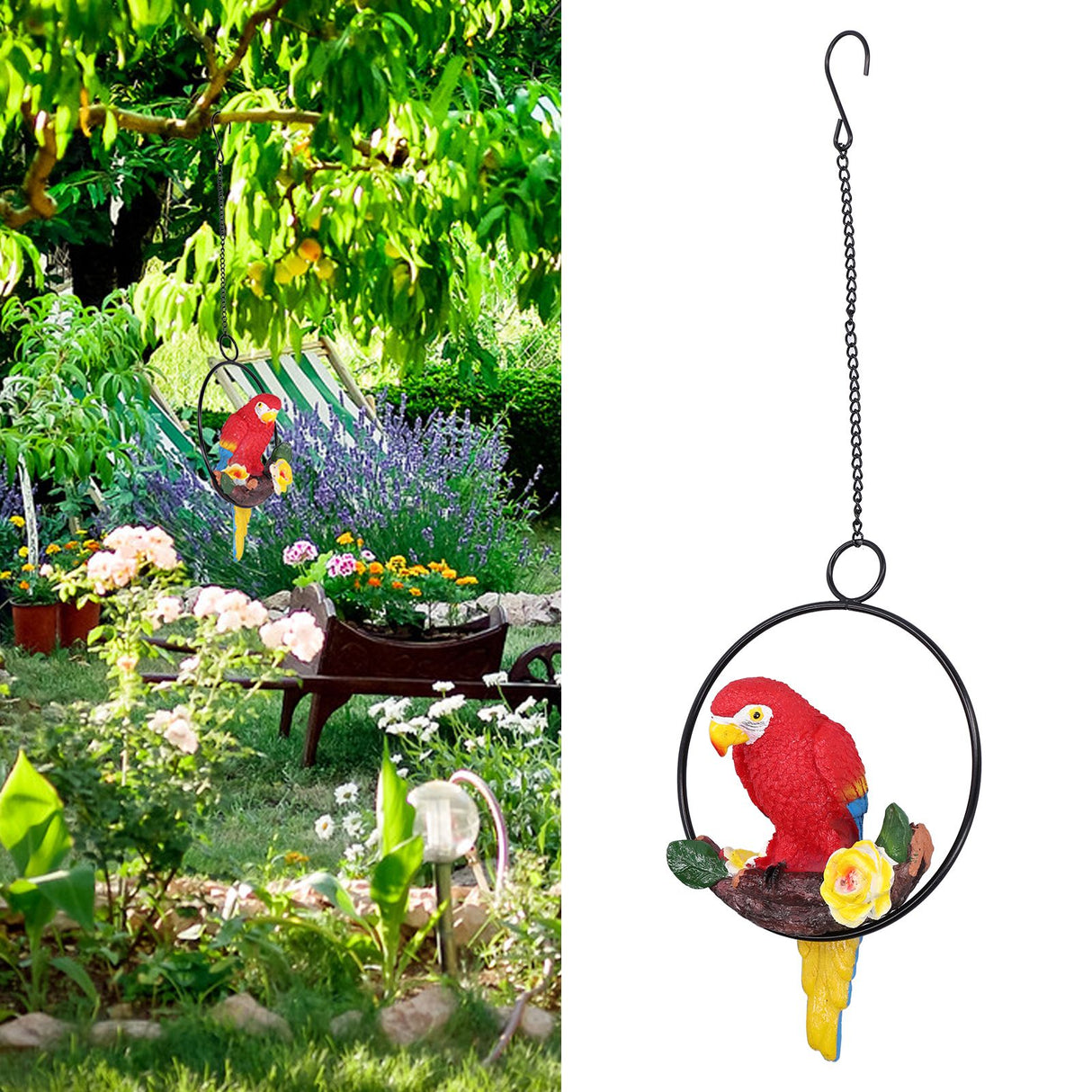 Macaw Garden Pendant Synthetic Resin Hanging Ring Parrots Sculpture for Pathway Yard Patio Lawn