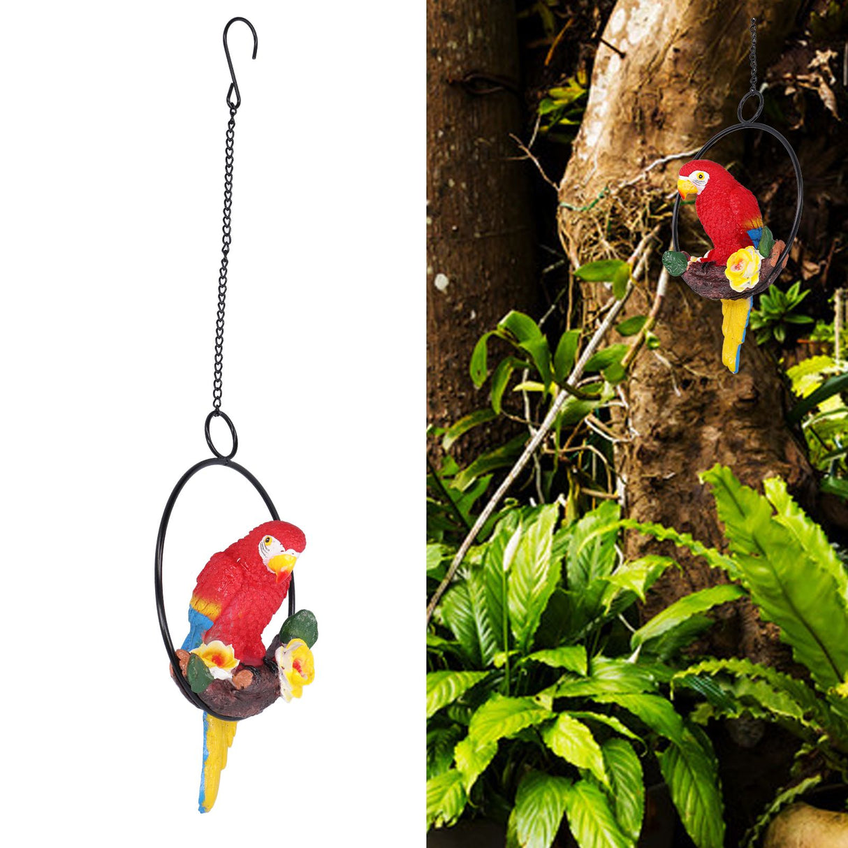 Macaw Garden Pendant Synthetic Resin Hanging Ring Parrots Sculpture for Pathway Yard Patio Lawn