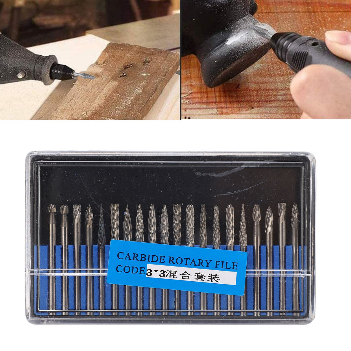 20pcs Rotary Burr Set 3mm Shank Tungsten Steel for Woodworking Carving Polishing Grinding