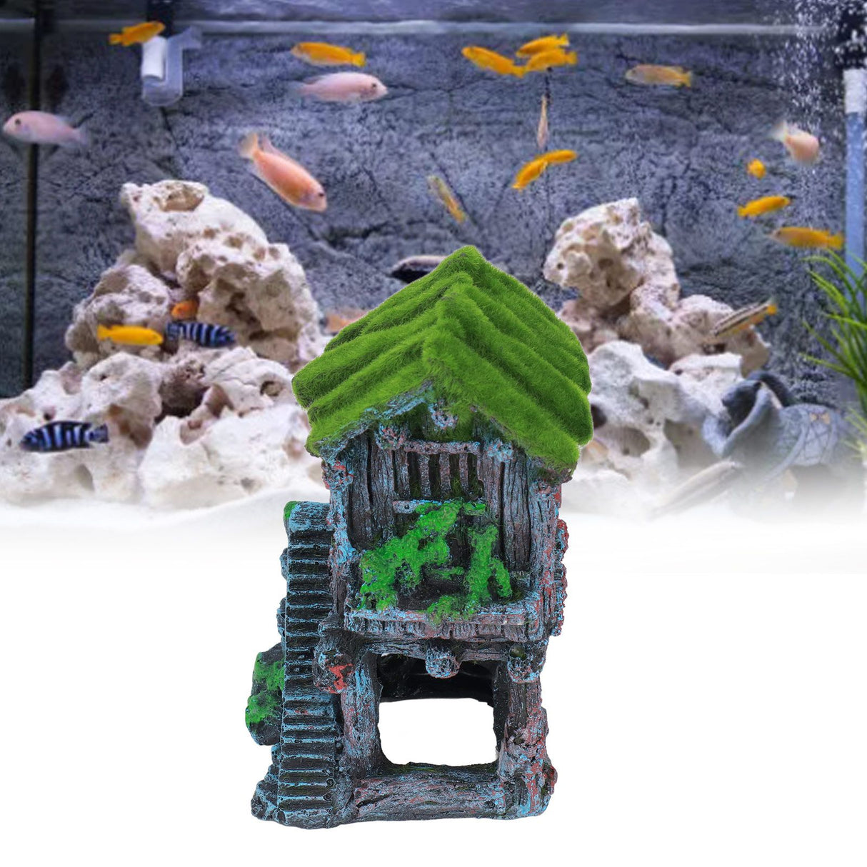 Aquarium Resin Pavilion Ornaments Vivid Lifelike Details Safe Resin Fish Tank Pavilion Landscaping for Decoration