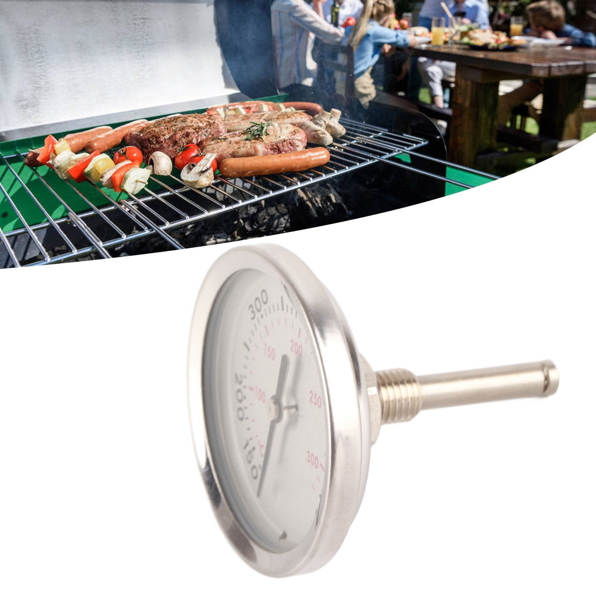 Grill Thermometer Stainless Steel Bimetallic High Accuracy 100‑475℉ Easy Assembly Wide Application BBQ Thermometer