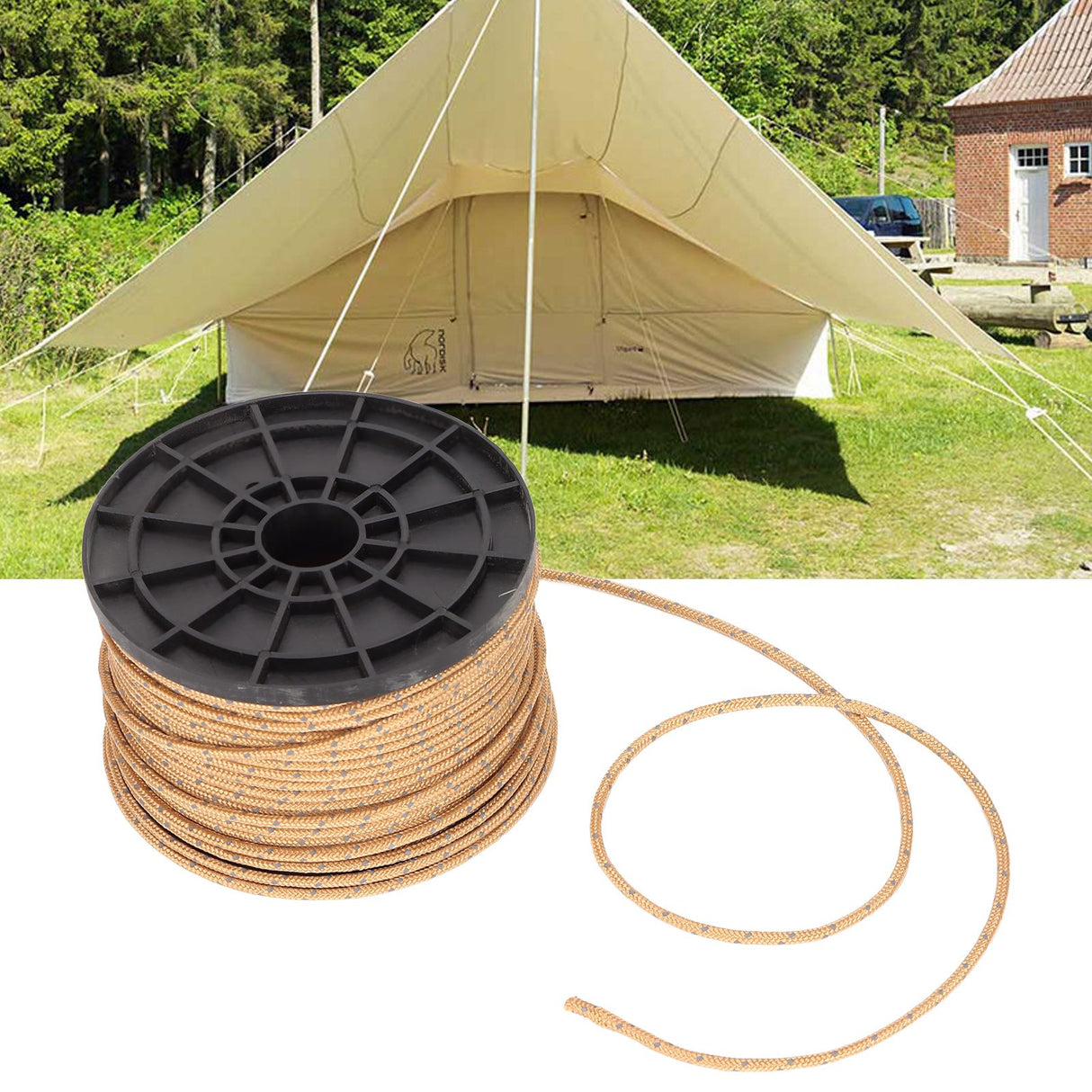 Camping Tent Rope 50 Meters High Density Anti UV Wear Resistant Khaki Reflective Outdoor Camping Rope