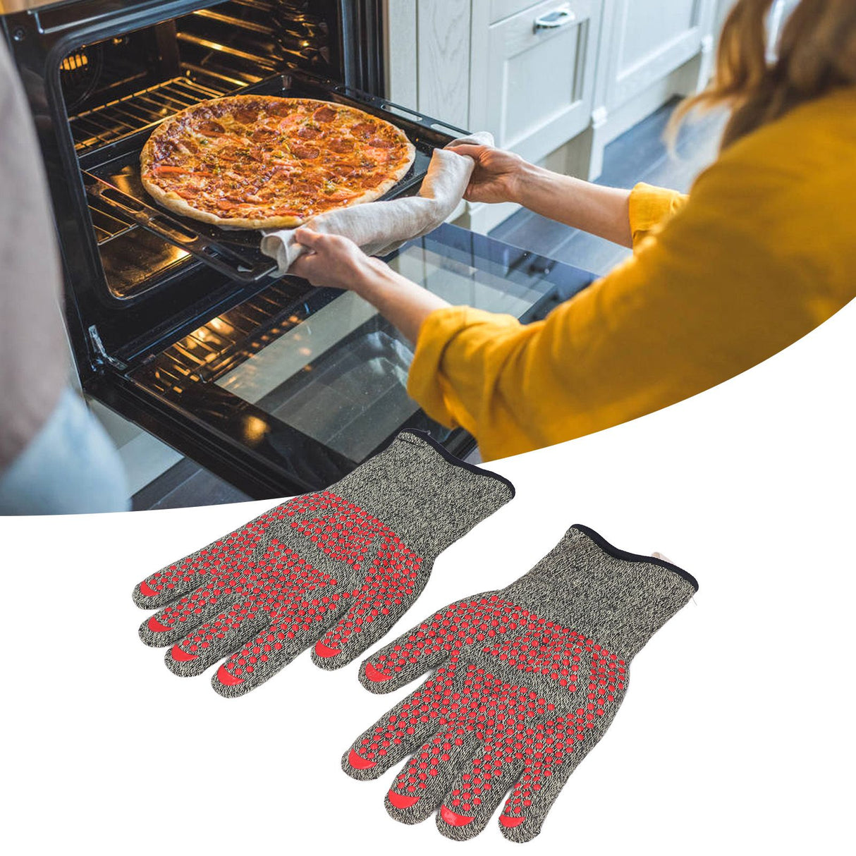 Heat Resistant Gloves Aramid Silicone Cotton BBQ Grill Oven Mitts 500℃ High Temperature Resistance 30cm