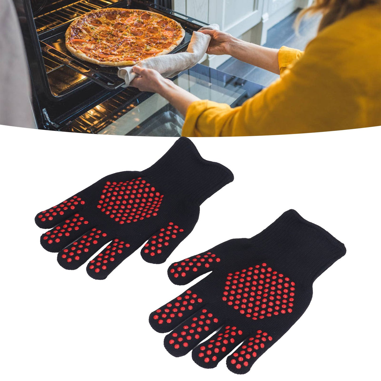 Heat Resistant Gloves 25cm Separate Fingers Hot Proof Mitts Cooking Tool for BBQ Welding