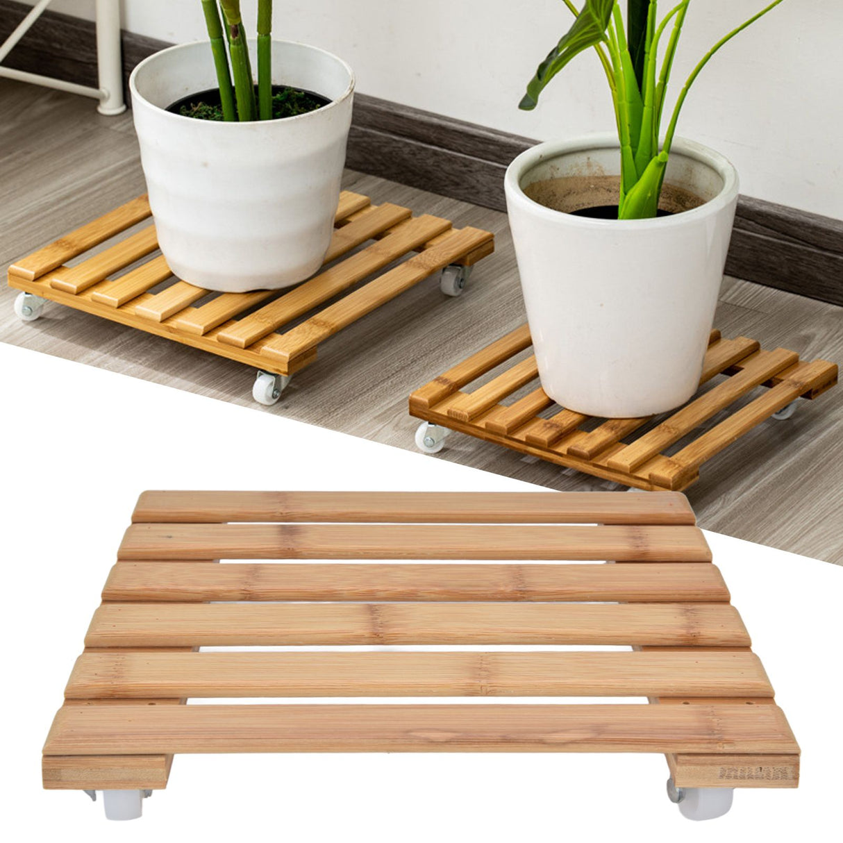 Plant Roller Base Stand Square with 360° Removable Caster Wheel for Flower Pot 25x25cm S