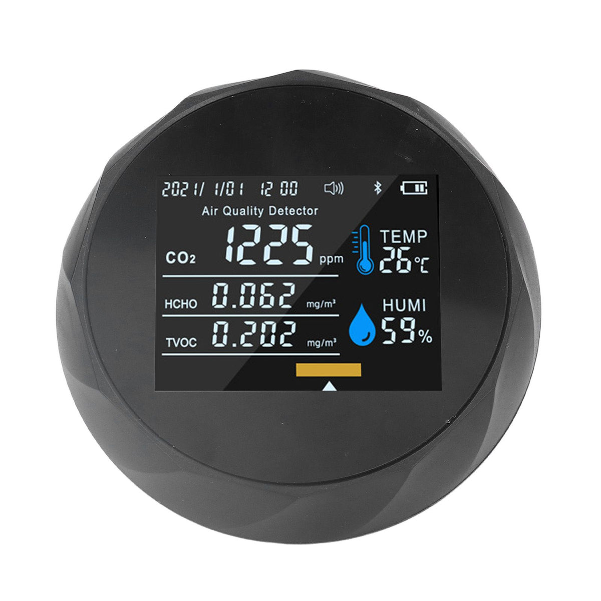 Air Quality Monitor Real Time Intelligent Color Screen Display USB Charging Portable Digital Air Quality Detector 5VBlack