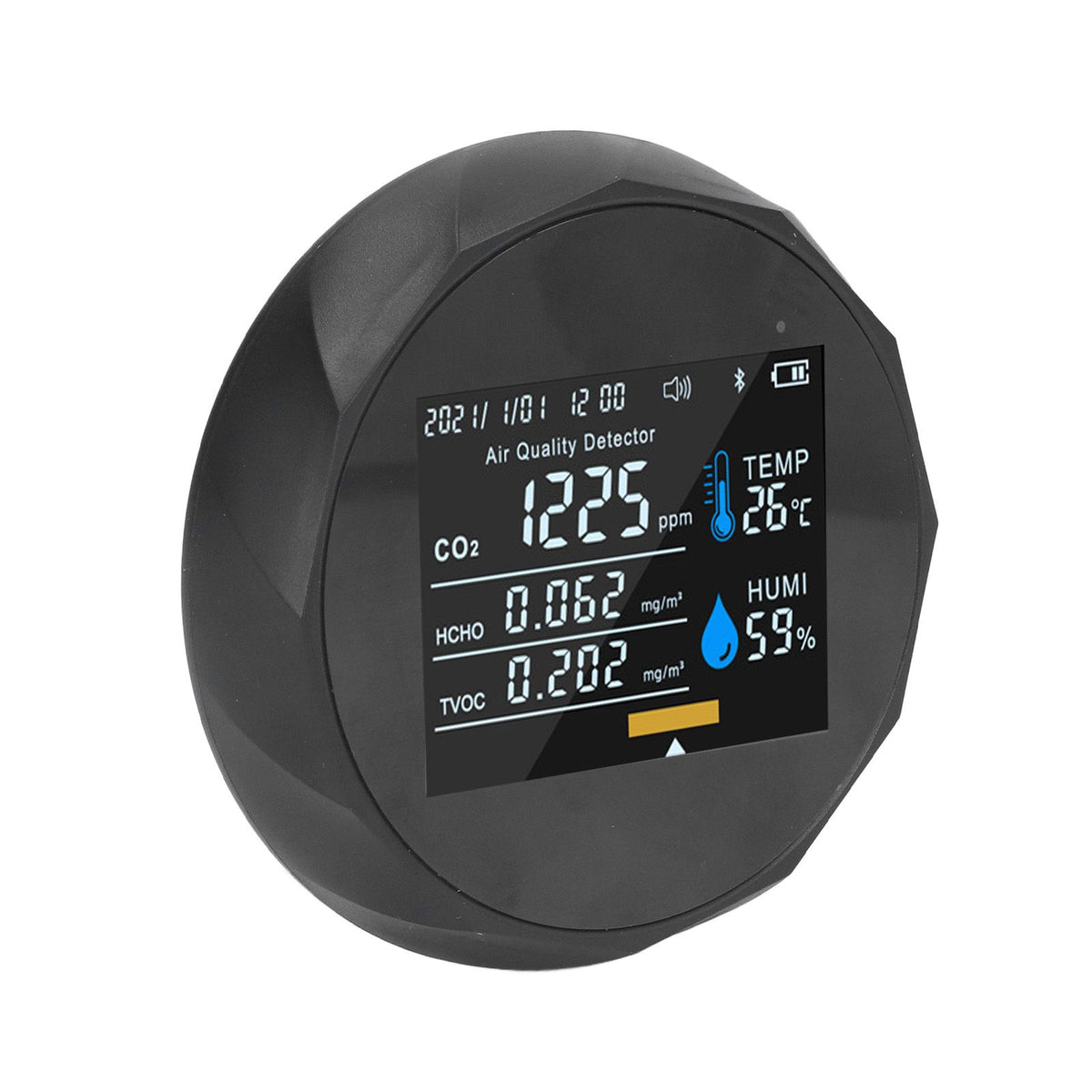 Air Quality Monitor Real Time Intelligent Color Screen Display USB Charging Portable Digital Air Quality Detector 5VBlack