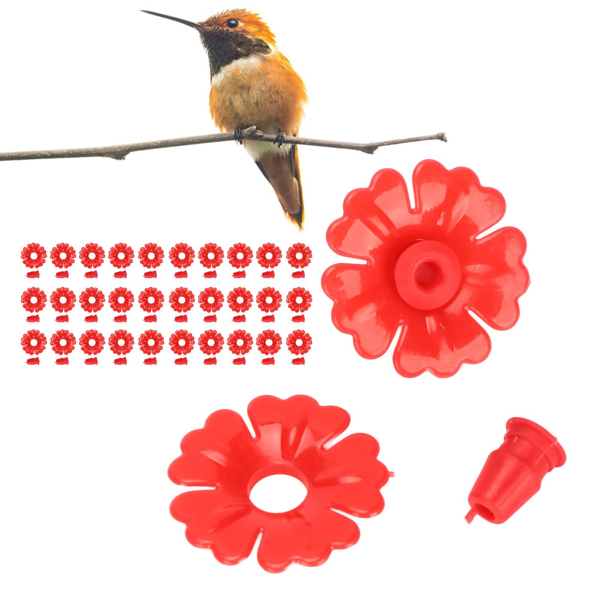 30 Set Hummingbird Feeder Flowers Hanging Bird Feeding Ports Replacement Parts Garden SuppliesRed