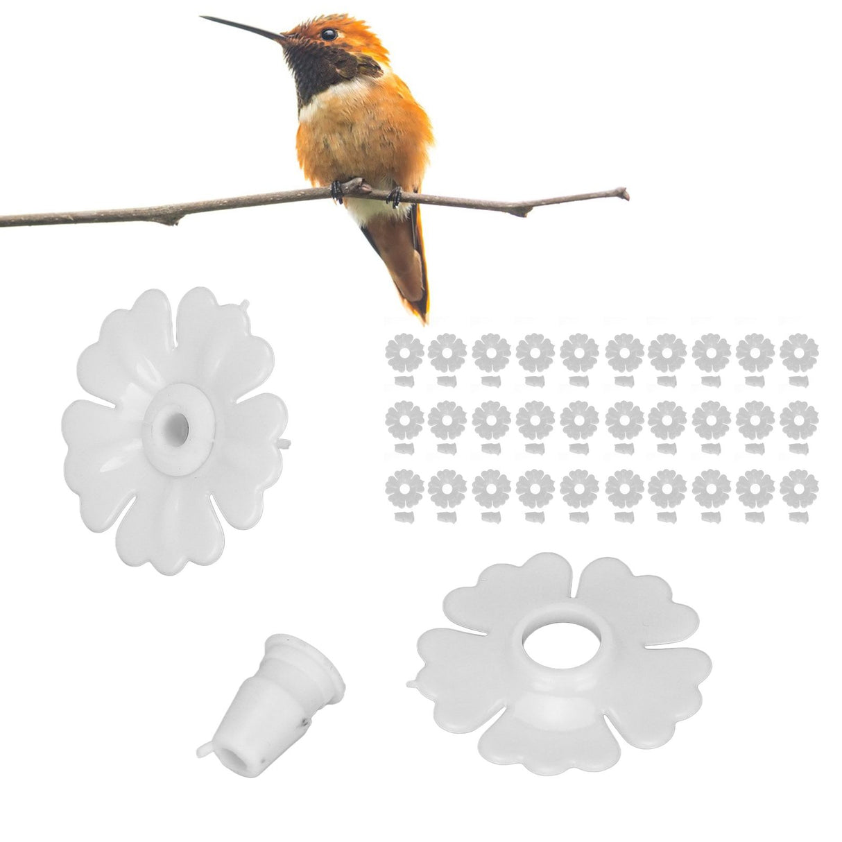 30 Set Hummingbird Feeder Flowers Hanging Bird Feeding Ports Replacement Parts Garden SuppliesWhite