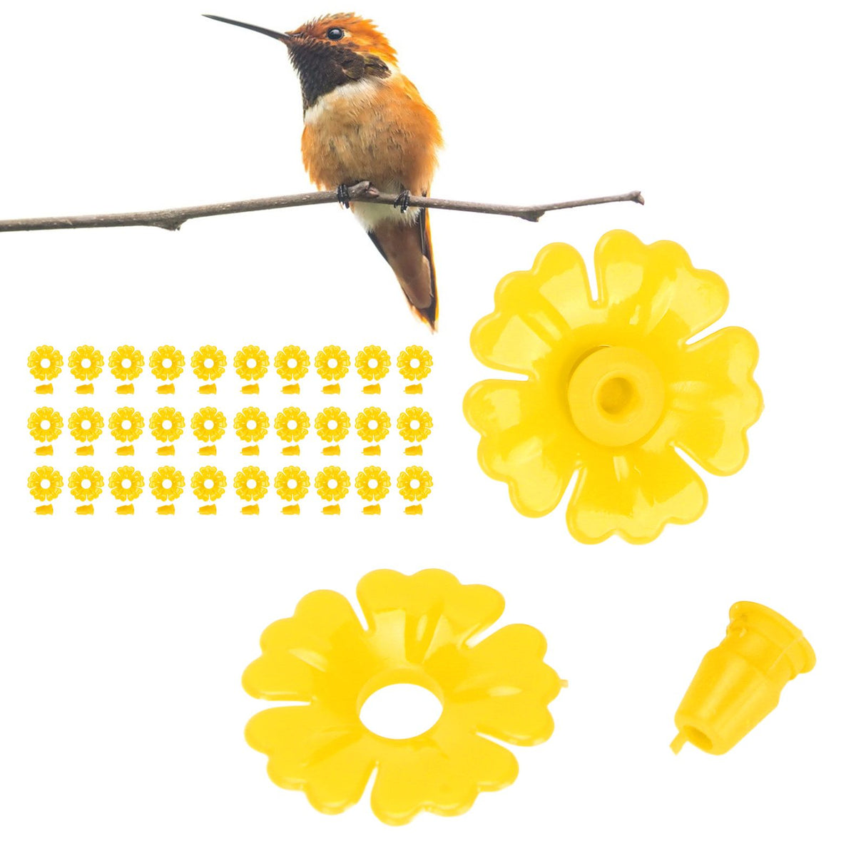 30 Set Hummingbird Feeder Flowers Hanging Bird Feeding Ports Replacement Parts Garden SuppliesYellow