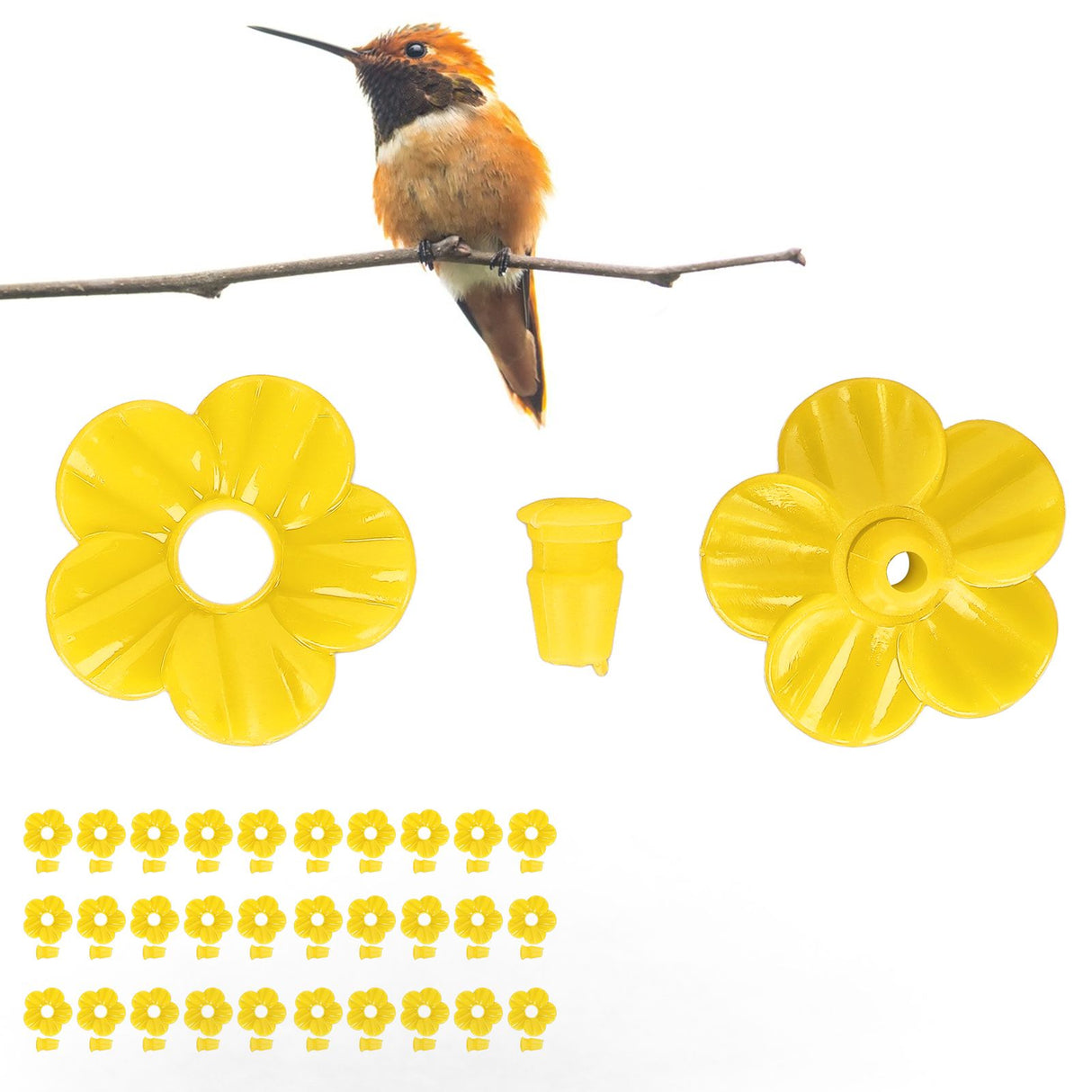 30 Sets Hummingbird Feeder Flowers Multicolor Unique Replaceable Hummingbird Bird Feeder Flower AccessoriesYellow